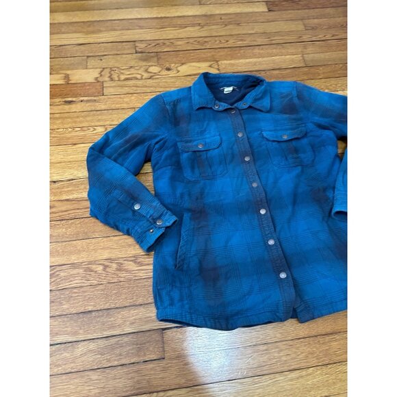 Duluth Trading Co Women's L Fleece Lined Flannel Shirt Blue Plaid Snap Button - Picture 3 of 7